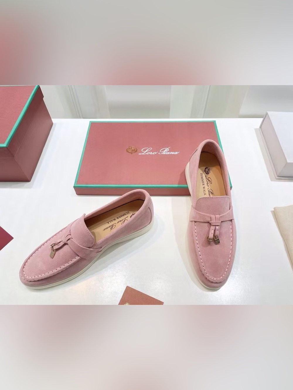 Pink Suede Tassel Loafers - Women's Slip-On Dress Shoes - Picture 5 of 6
